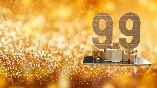 The 99 number gold on tablet background for sale or promotion concept 3d rendering