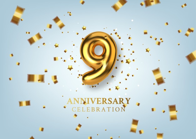 9th anniversary celebration number in the form of golden balloons