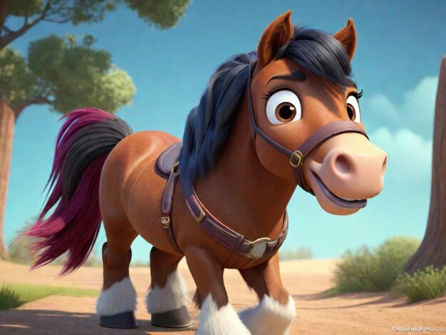Фото Персонаж мультфильма о лошади в 3d