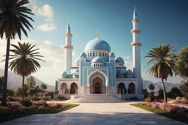 写真 中央のゲートを持つモスクを特徴とする3dイラスト