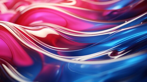 写真 ピンク、ブルー、グリーンの鮮やかな輝きの色合いにソフト フォーカスを当てた、あふれ出る光沢のある液体の 3 d イラストレーション