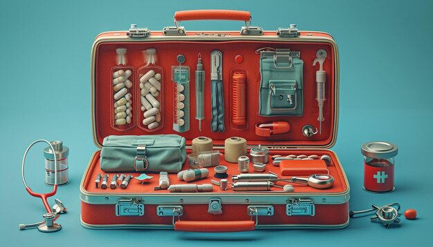 写真 a 3d postcard showing a doctors bag open to reveal essential medical tools