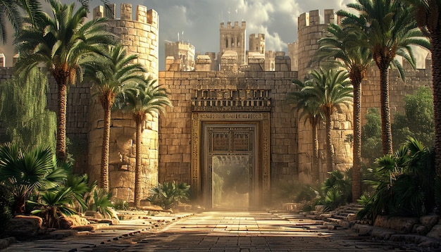 写真 a 3d render of the ancient gates of jerusalem