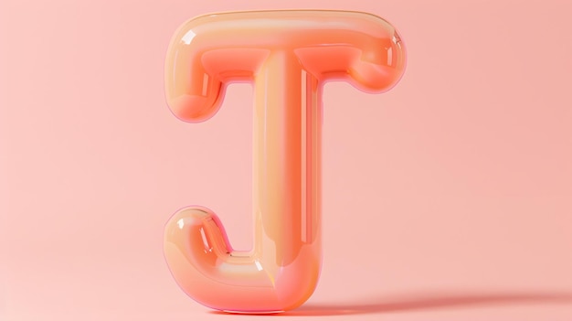 Фото 3d-рендеринг розовой пузырьковой буквы j буква сделана из глянцевого отражающего материала и установлена на розовом фоне
