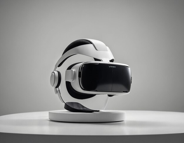 Фото Гарнитура виртуальной реальности 3d отображается на белом пьедестале