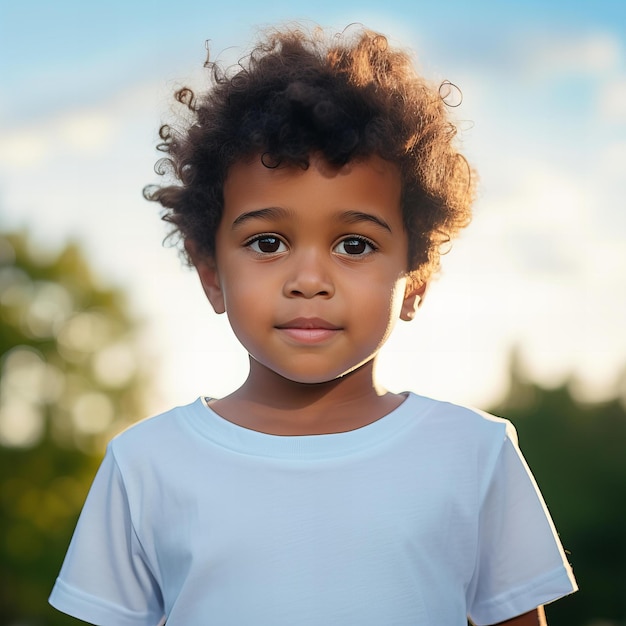 사진 티셔츠를 입은 5살의 흑인 유치원 소년