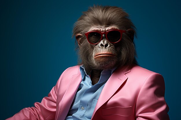写真 スーツとゴーグルを着たアフリカンチンパンジー