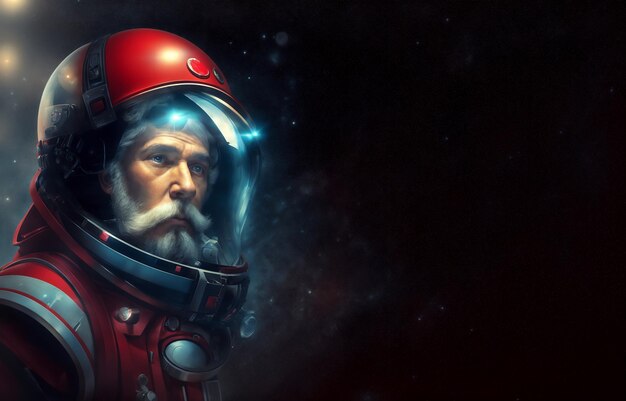 Фото Астронавт с белой бородой в красном шлеме и красном комбинезоне