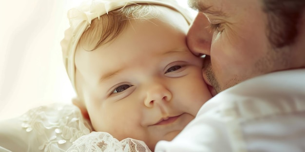 写真 親が抱きしめてキスしている赤ちゃん