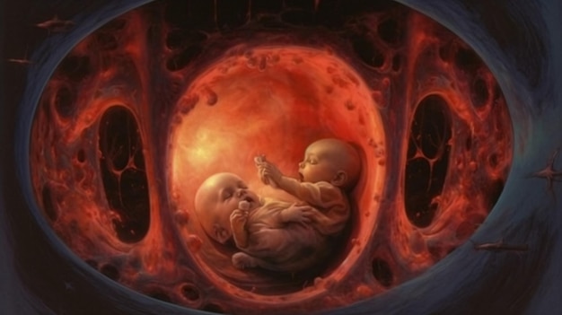 Фото Младенец смотрит на человека в кругу.