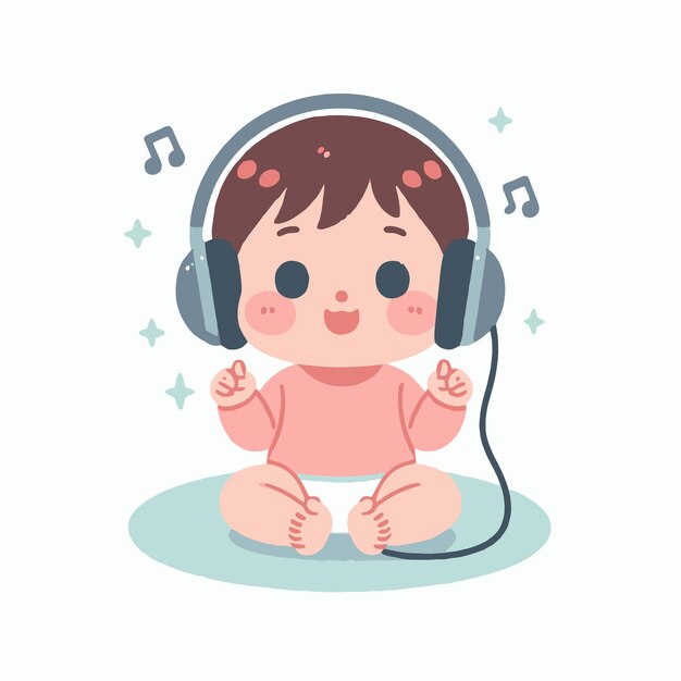 사진 헤드폰 으로 음악 을 듣고 있는 아기