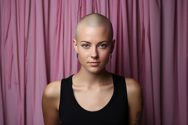 Фото Лысая женщина борется с раком груди