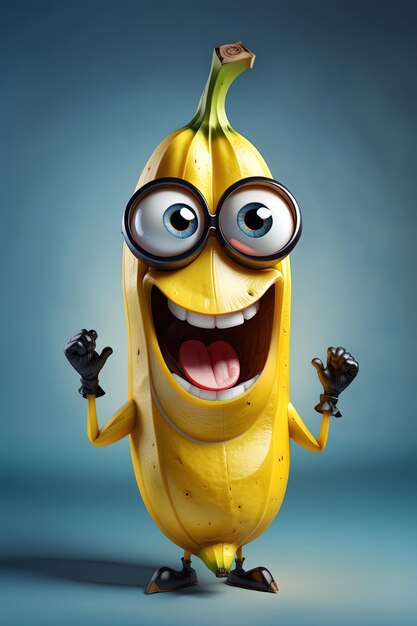 Фото Банановый персонаж бежит через лужу.