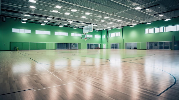 Фото Баскетбольная площадка с зеленой стеной и баскетбольным кольцом