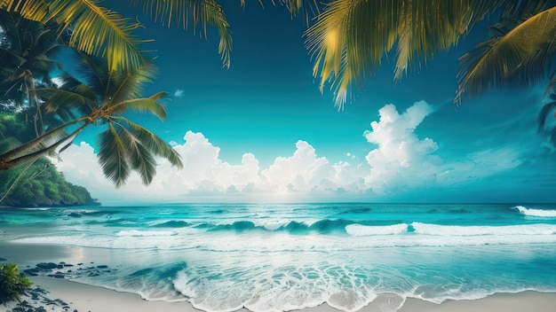 写真 ヤシの木と海のあるビーチのシーン