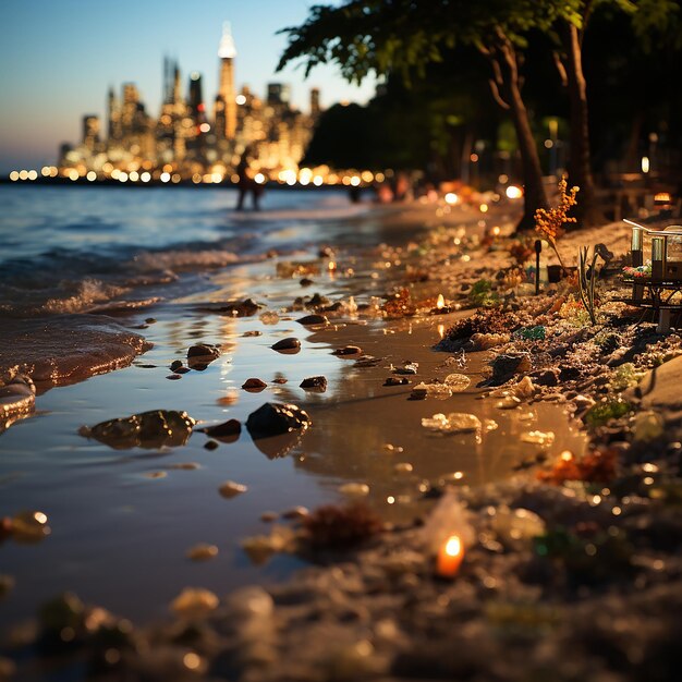 a_beach_with_sand_and_a_large_body_of_water_in_the_style