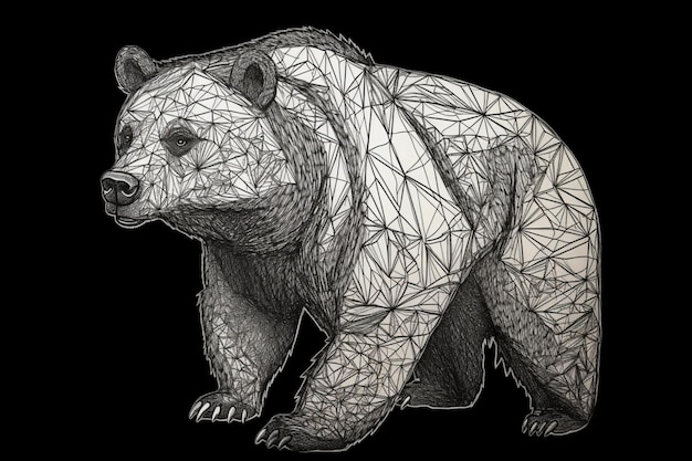 Фото Медведь с черным фоном и треугольниками на нем.