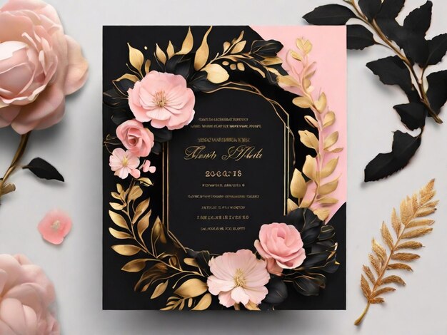 写真 エレガントな花の背景を持つ美しく魅力的な豪華な結婚式の招待状のデザイン