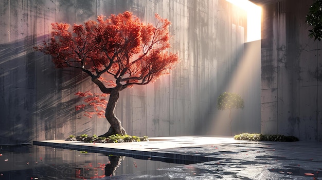 사진 현대적 인 미니멀 한 환경 에 있는 은 메이플 나무 의 아름답고 조용 한 이미지