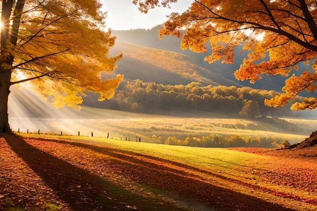 写真 日差しを背景にした美しい秋の風景。