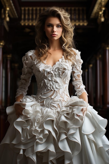 写真 美しいウェディングドレスを着た美しい花嫁