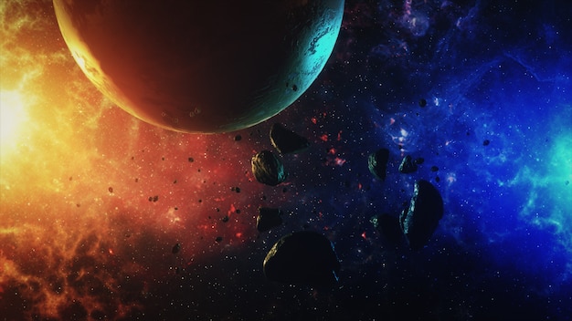 사진 소리와 행성 소행성과 아름다운 다채로운 공간