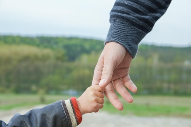 写真 公園の外で親と子の美しい手