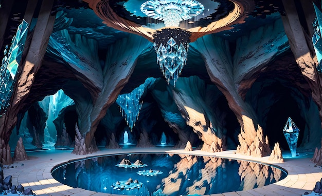 사진 지하 판타지 세계의 신비한 동굴의 빛에 대한 아름다운 관점 고품질 생성 ai 사후 처리
