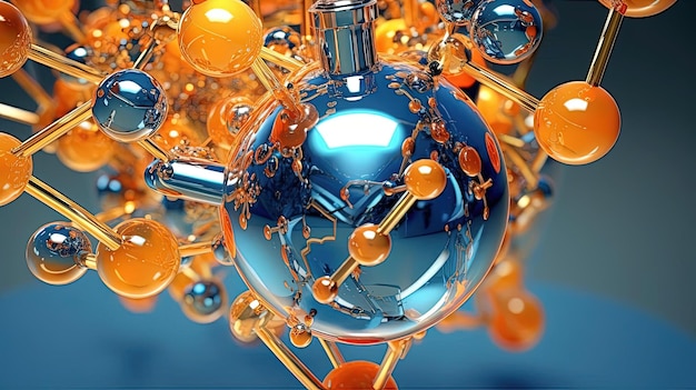 Фото Прекрасная сцена химических молекул в воздухе в стиле оранжевого и синего