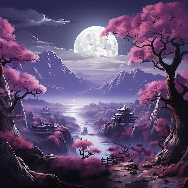 a_beautiful_stunning_all_purple_Japanese_landscape_ancie