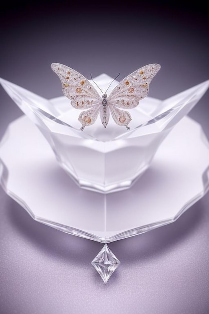 写真 jennie_luxury diamondという名前でガラスのテーブルに置かれた美しい白いバタフライとダイヤモンド