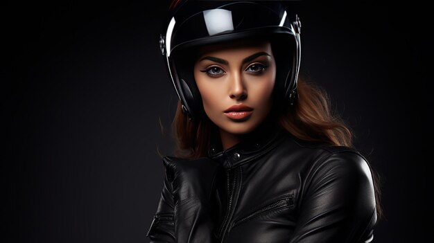 Фото Красивая женщина в мотоциклетном шлеме