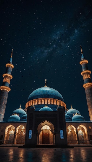 写真 背景に星が描かれた夜の美しく詳細なカラフルなモスク