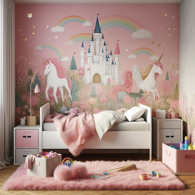 写真 プリンセステーマの寝室とプリンセスベッド