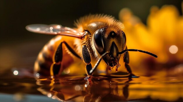 写真 ミツバチは水たまりから水を飲みます。