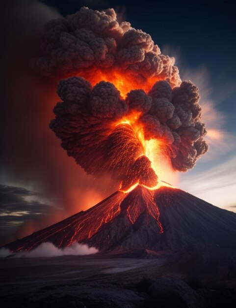 Фото Большой мощный и драматический взрыв вулкана