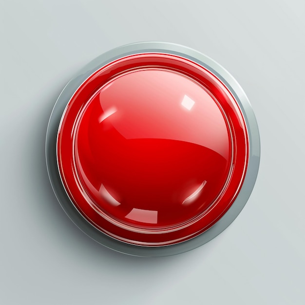 写真 アーケードゲームで使われるような大きな赤いボタンが白に隔離されています