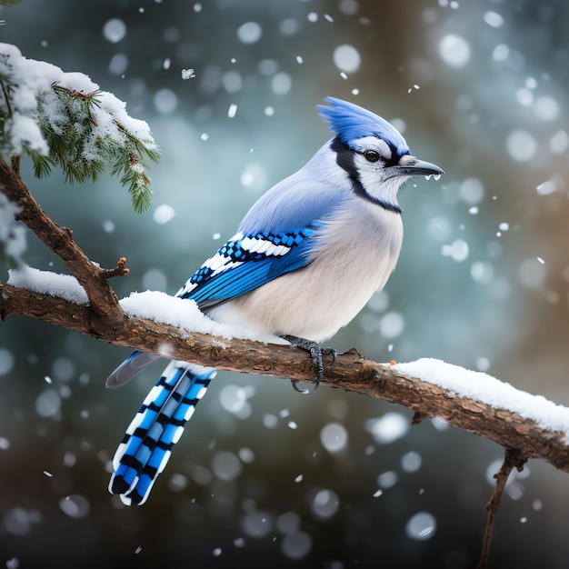 Фото Птица сидит на ветке в снегу