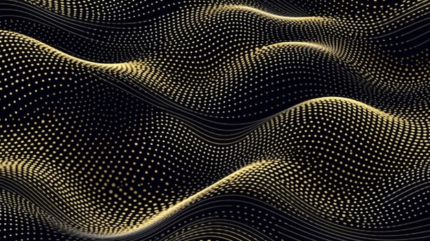 写真 黒と金の抽象的な背景で波と点が生成されます