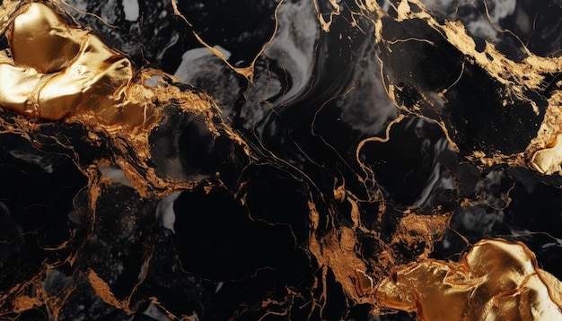 Фото Черный и золотой мраморный фон с дизайном из сусального золота.