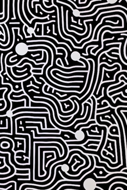 Фото Черно-белый абстрактный рисунок лабиринта с белой точкой на вершине