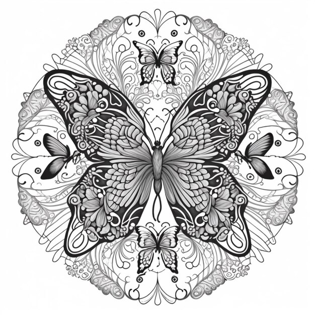 写真 白い背景に装飾されたパターンを持つ黒と白の蝶