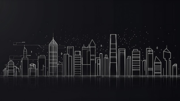 사진 a black and white cityscape the image features a variety of buildings including skyscrapers and is drawn in a simple outline style