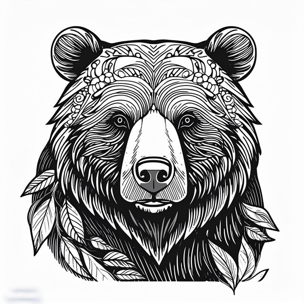 Фото Черно-белый рисунок медведя с цветом в центре