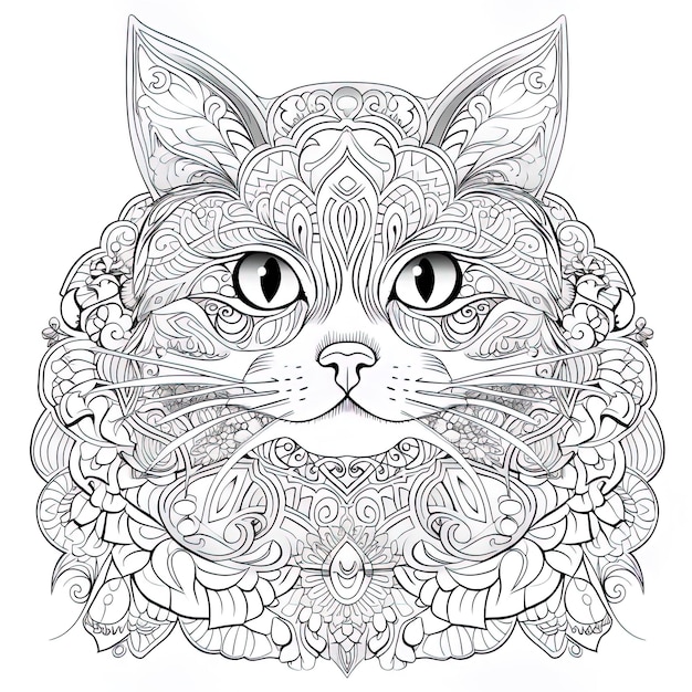 Фото Черно-белый рисунок кошки с рисунком головы