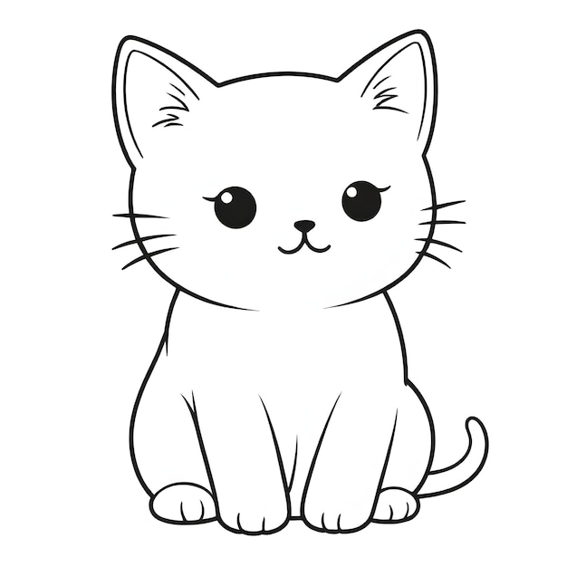 Фото Черно-белый рисунок кошки с большими глазами и черным контуром