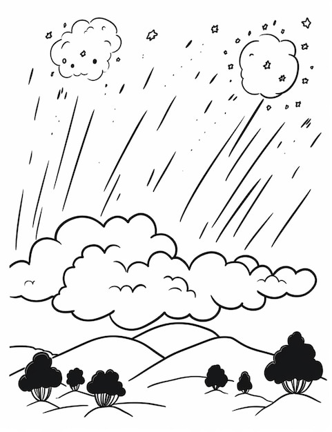 写真 黒と白の雲の空を木で描いた絵