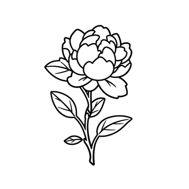 사진 잎이 있는 꽃의 흑백 그림