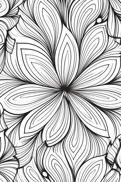 Фото Черно-белый рисунок цветка со множеством лепестков, генеративный ai