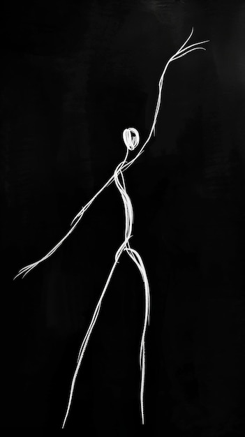 Фото Черно-белый рисунок человека с поднятыми руками